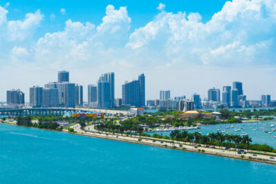 View of Downtown Miami Skyline and MacArthur Causeway