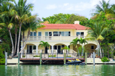 Luxury waterfront home facade in North Bay Road